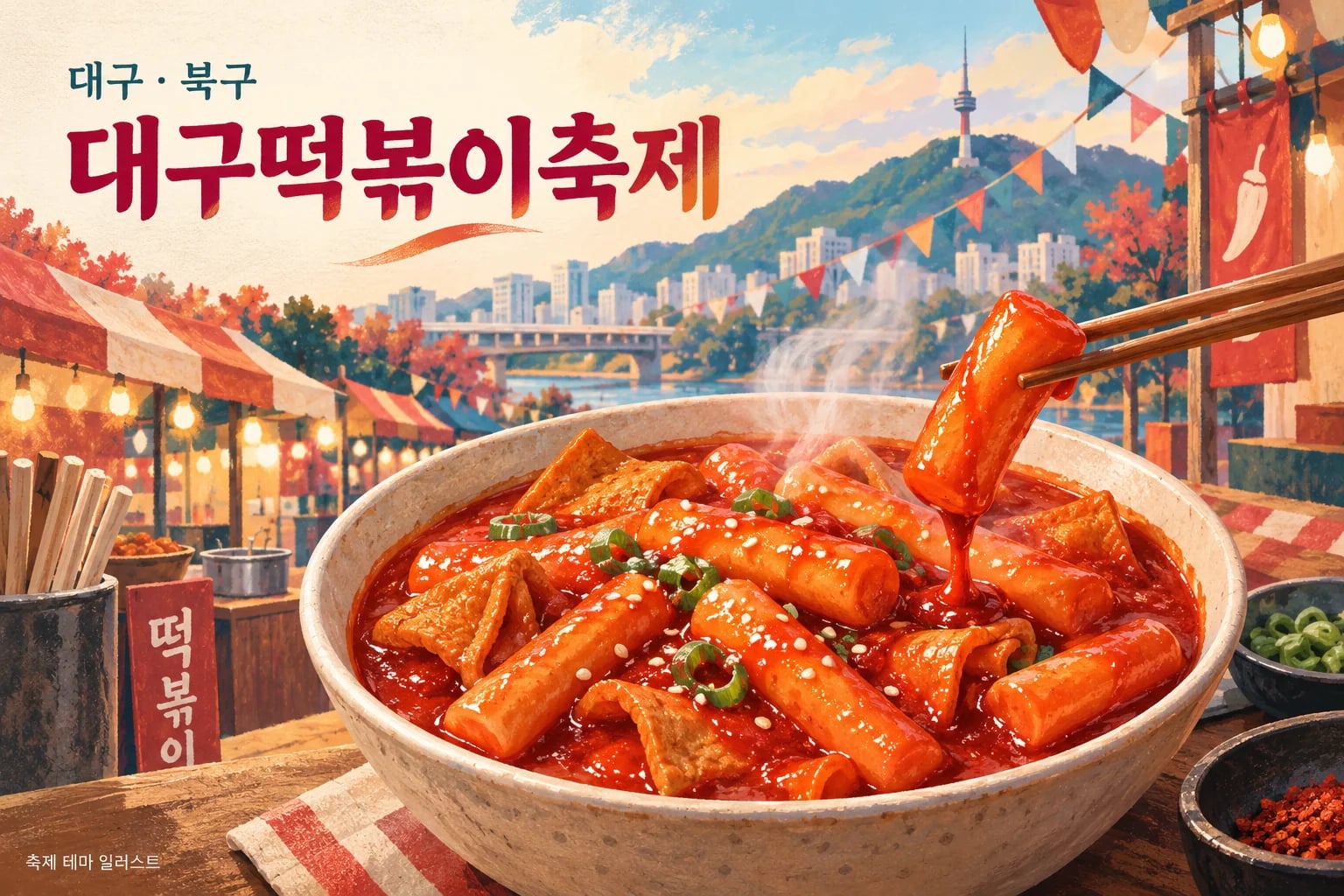 대구떡볶이축제 제목과 떡볶이를 그린 일러스트